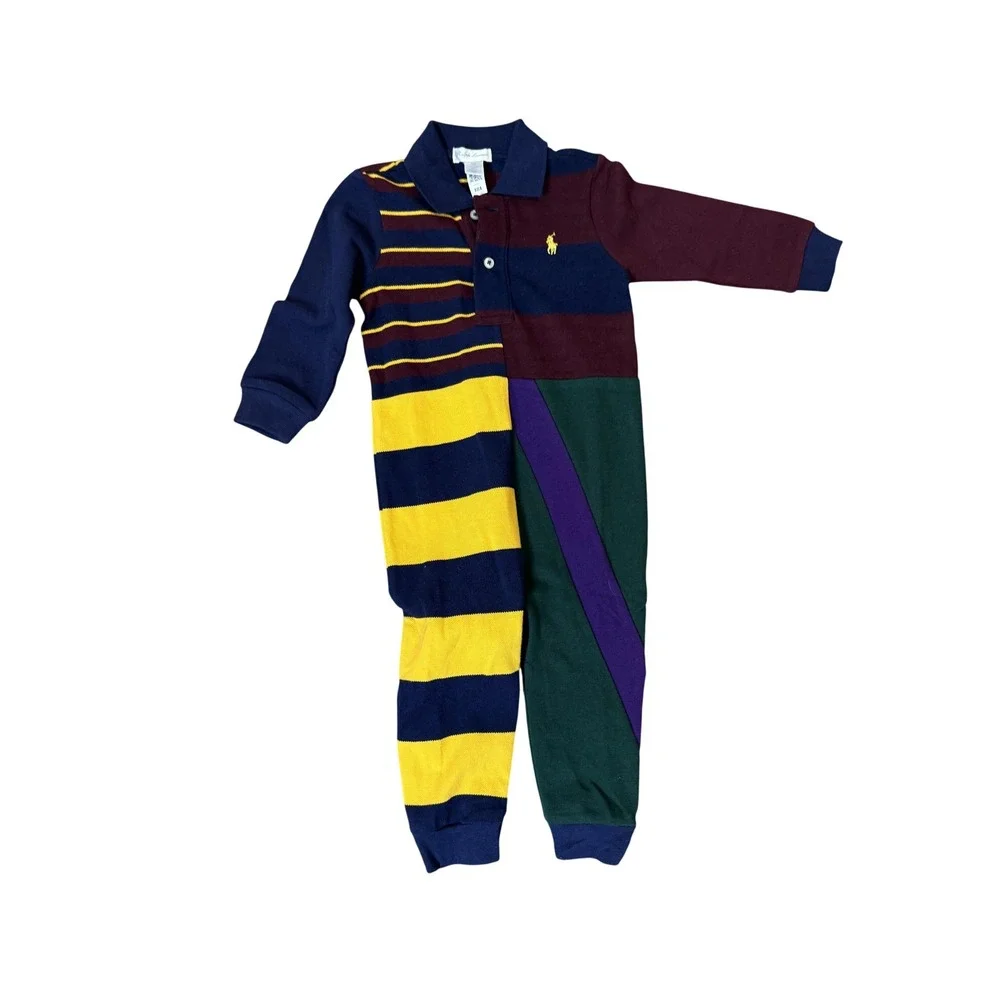 Ralph Lauren Romper Infant 12M Colorblock‎ Rugby Polo One Piece Coverall Striped